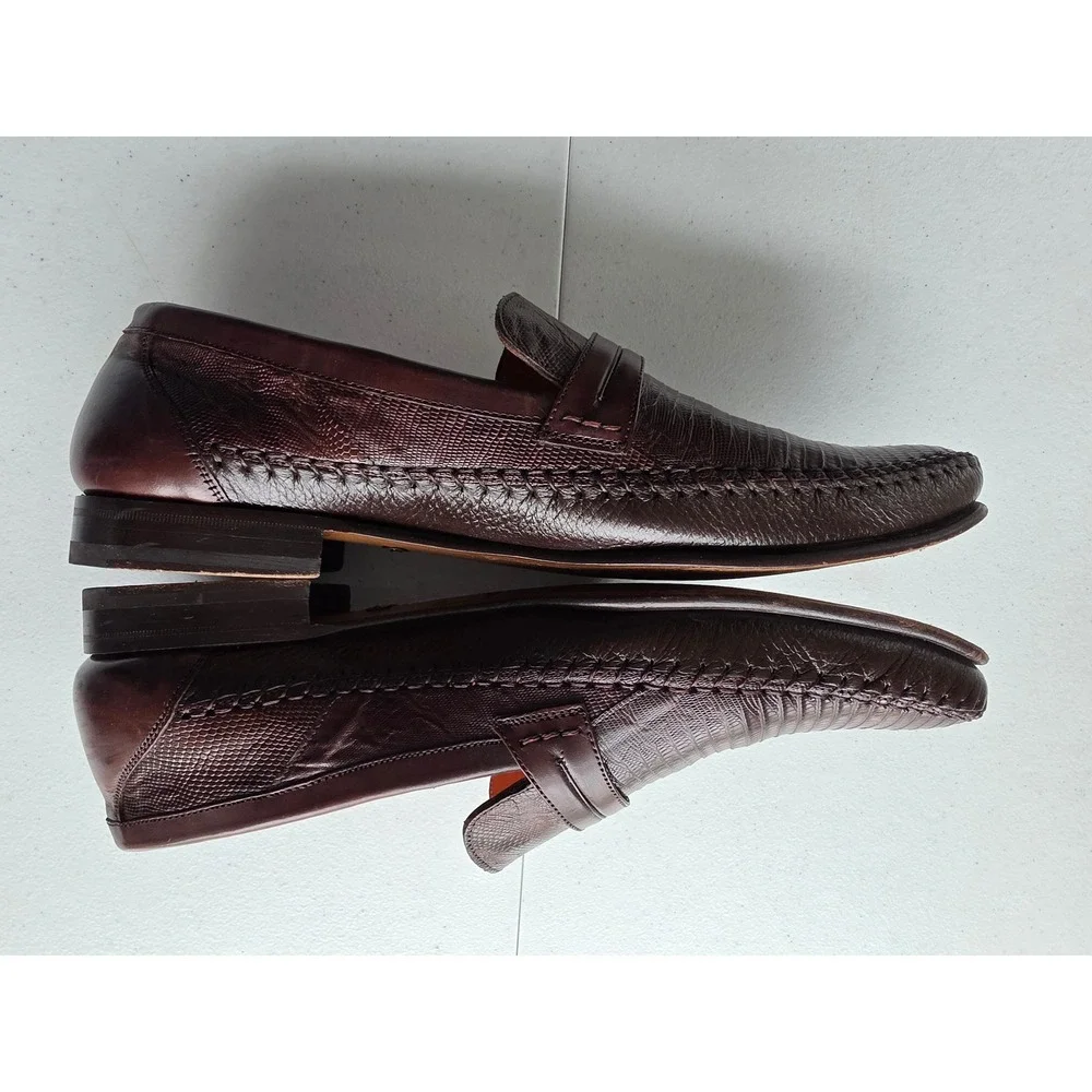 Mezlan Genuine Lizard Leather Loafers Brown Made in Spain 10M Slip-on Shoes